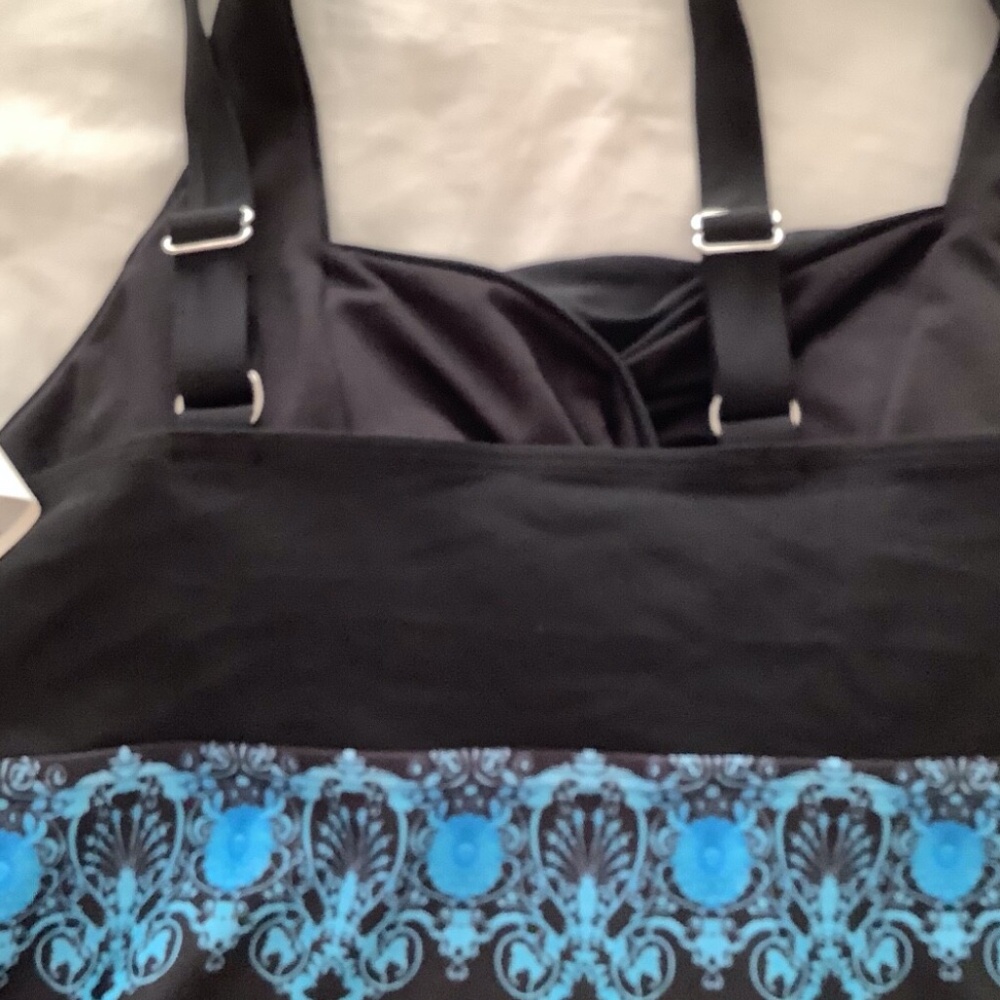 Hanna Nikole Black Turquoise Blue Tankini Top Sz 18W - Picture 10 of 11